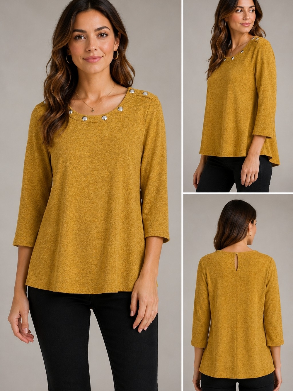 Notations 3/4-Sleeve Mustard Yellow Top - NWT